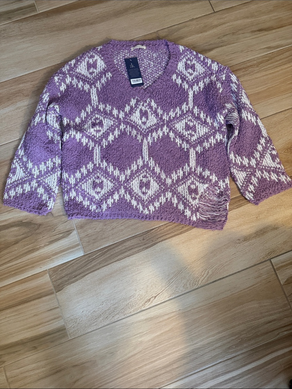 Lavender & Cream Geometric Crewneck Sweater